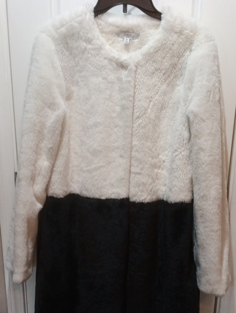 Fever Two-Tone Faux Teddy Coat in White and Black
